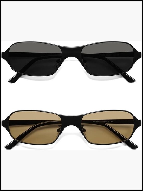 Retro Rectangular Sunglasses with Metal Frame UV400 Protection